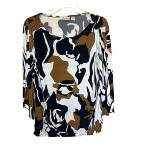 Chico's Size M/8 * Animal‎ Print 3/4 Open Belle Sleeve Blouse Stretchy Top EUC